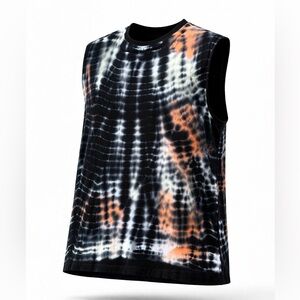 All Saints Black and Orange Tie-Dye Muscle Tee